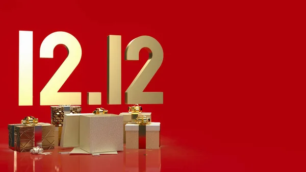 Oro Confezione Regalo Sfondo Rosso Shopping Day Promozione Marketing Renderin — Foto Stock