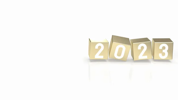 休日や新年のコンセプト3Dレンダリングのための2023ゴールドキューブ — ストック写真