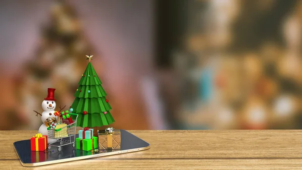 Рождественская Елка Снеговик Планшете Рекламной Концепции Рендеринга — стоковое фото