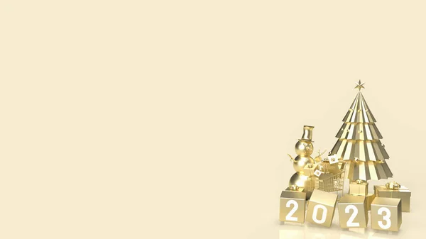 2023 Cubo Oro Albero Natale Pubblicità Concetto Rendering — Foto Stock