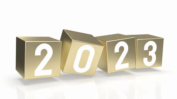 2023 Cubo Oro Vacanze Nuovo Concetto Anno Rendering — Foto Stock