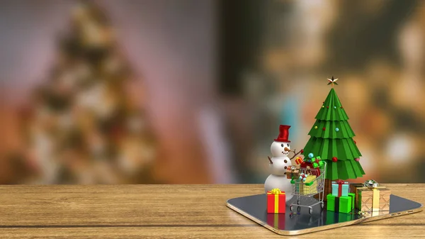 Noel Ağacı Kardan Adam Reklamcılık Konsepti Için Tabletteler — Stok fotoğraf