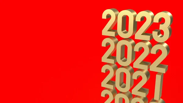 金の番号2023赤の背景3Dレンダリングで — ストック写真