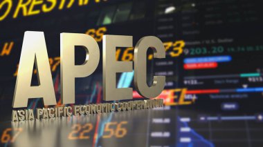 Etkinlik iş konsepti 3d renderin için arkaplanda altın apec veya Asya pasifik ekonomik işbirliği