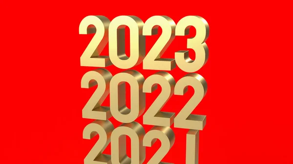 Número Oro 2023 Sobre Fondo Rojo Renderizado — Foto de Stock