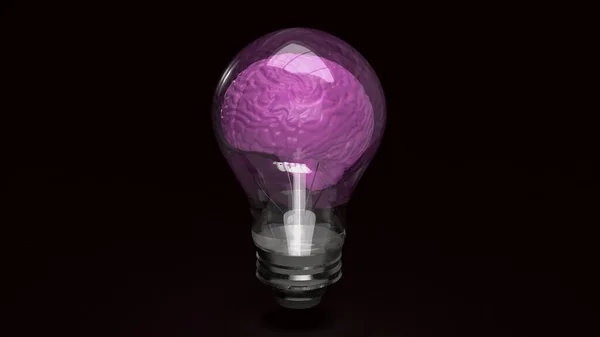 暗背景下的灯泡脑3D渲染 — 图库照片