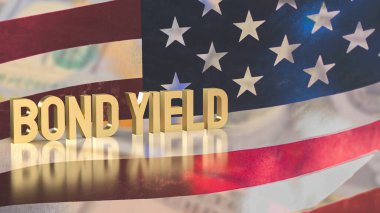 Amerika Birleşik Devletleri bayraklarında iş konsepti 3D sunumu için altın tahvil verimi