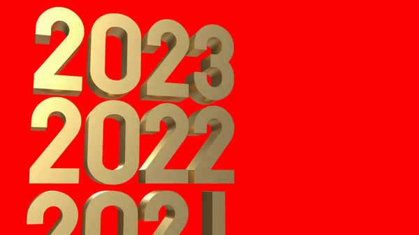 金の番号2023赤の背景3Dレンダリングで — ストック写真