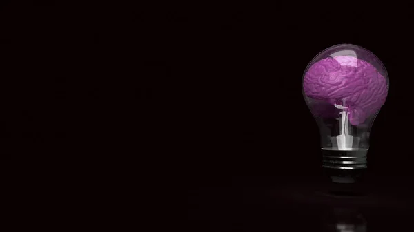 Siyah Arkaplandaki Ampul Beyni Oluşturma — Stok fotoğraf