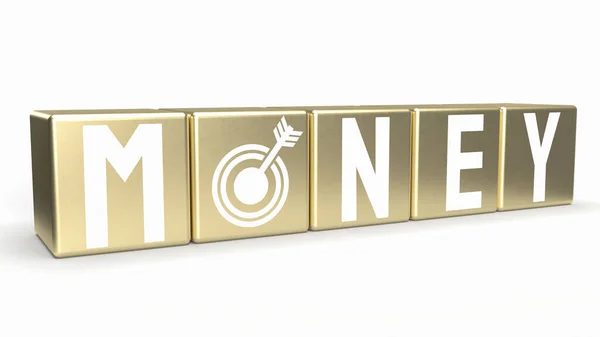 Χρήματα Λέξη Για Χρυσό Κύβο Λευκό Φόντο Για Την Επιχειρηματική — Φωτογραφία Αρχείου