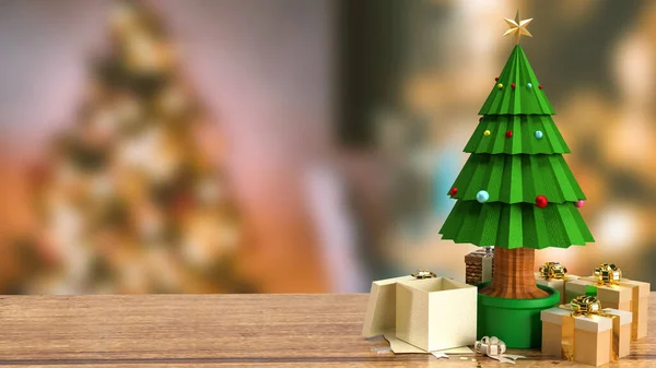 休日のコンセプトのためのクリスマスツリーとギフトボックス3Dレンダリング — ストック写真