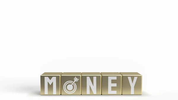 Χρήματα Λέξη Για Χρυσό Κύβο Λευκό Φόντο Για Την Επιχειρηματική — Φωτογραφία Αρχείου