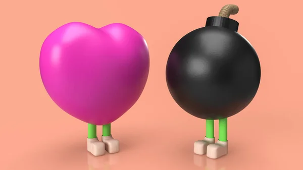 武器や愛の概念のための爆弾や心臓3Dレンダリング — ストック写真