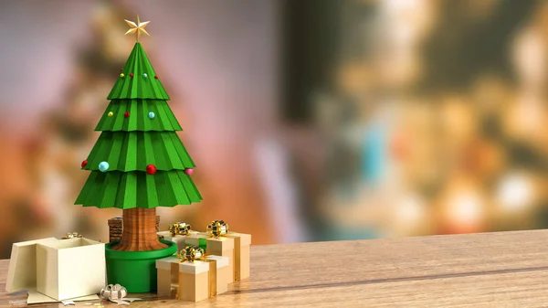 休日のコンセプトのためのクリスマスツリーとギフトボックス3Dレンダリング — ストック写真