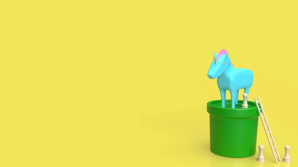 商务概念3D渲染黄底植物独角兽 — 图库照片
