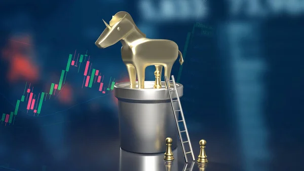 Gold Unicorn Plant Business Concept Rendering — Stock Photo, Image