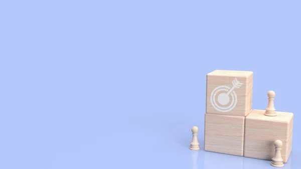 抽象的またはビジネスコンセプトのための木製キューブ上のターゲットアイコン3Dレンダリング — ストック写真