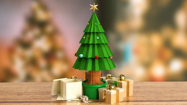 Árvore Natal Caixa Presente Para Conceito Férias Renderização — Fotografia de Stock