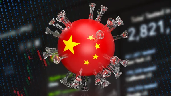 医療や科学の概念3Dレンダリングのためのウイルスや中国のフラグ — ストック写真