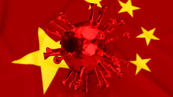 Вирус Китайский Флаг Медицинской Sci Концепции Рендеринга — стоковое фото