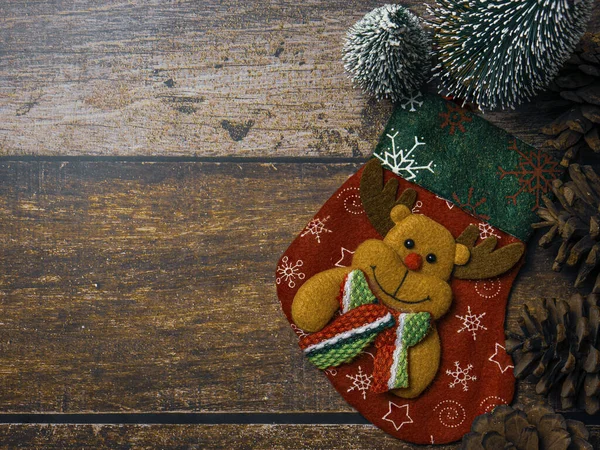 Рождественский Носок Деревянном Столе Праздничной Концепции — стоковое фото