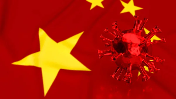 Вирус Китайский Флаг Медицинской Sci Концепции Рендеринга — стоковое фото