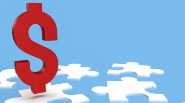 İş geçmişi için beyaz yapboz üzerindeki kırmızı dolar sembolü 3D görüntüleme