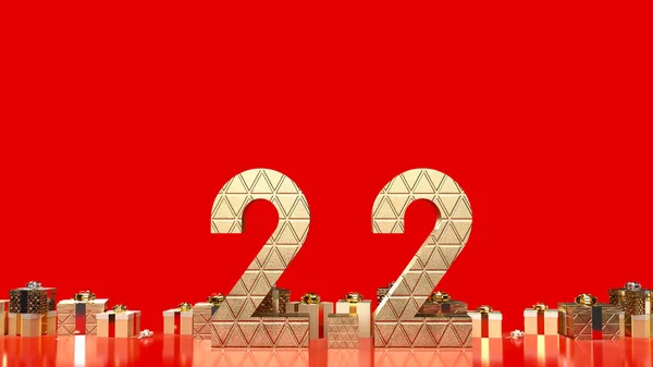 Gold Number Gift Box Red Background Sale Promotion Concept Rendering — Stock Photo, Image