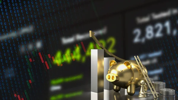 ビジネスの背景にある黄金の豚とコイン3Dレンダリング — ストック写真