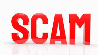 Beyaz arkaplandaki kırmızı dolandırıcılık metni 3d oluşturma