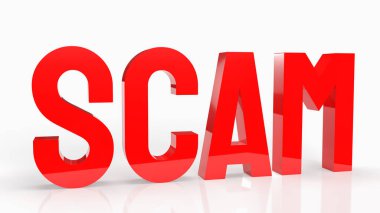 Beyaz arkaplandaki kırmızı dolandırıcılık metni 3d oluşturma