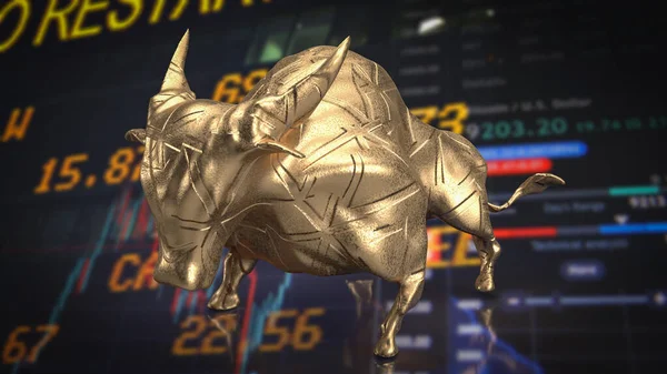 gold bull on chart background for business concept 3d rendering