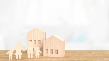 The home wood toy for property or real estate business. Wood Home miniature for building or home for rent 3d rendering 