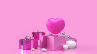 The heart and gift box for valentine celebration concept,  heart and gift box for mother day or love concept 3d rendering.