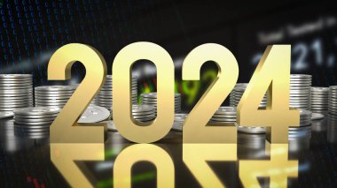 Gold number 2024 for new year concept, Gold number 2024 for business or celebration  concept 3d rendering
