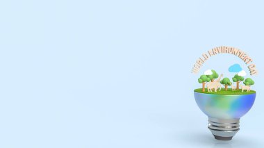 Dünya çevresi ahşap metin tatil kavramı, dünya ve vahşi yaşam için eko veya kaydetme kavramı 3D yorumlama