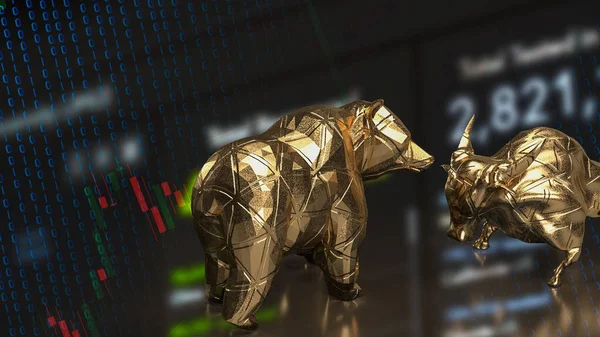 Gold bull and bear on chart for business or  finance 3d renderin