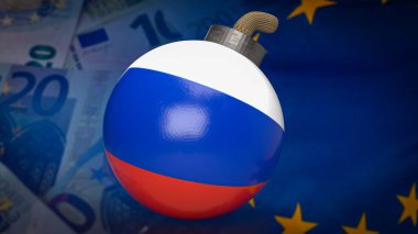 Russia bomb on eu flag background for business concept 3d rendering