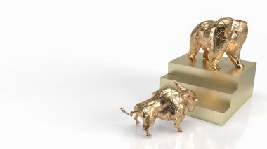 gold bull and bear on stairs for business concept 3d rendering
