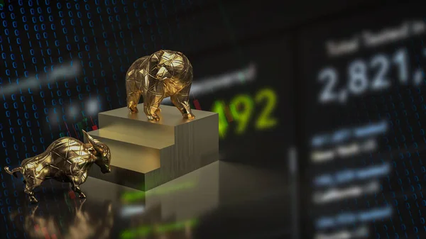 gold bull and bear on stairs for business concept 3d rendering
