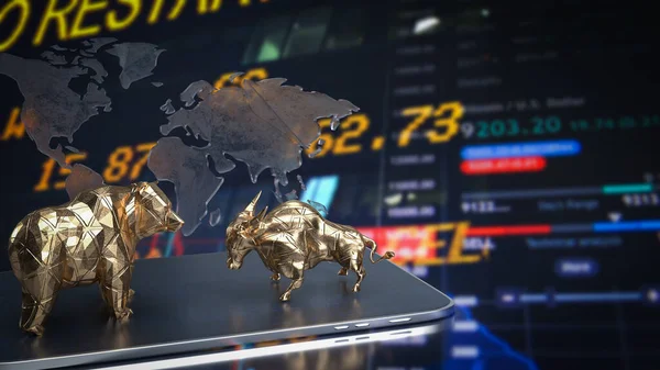 gold bull and bear on table for business concept 3d rendering