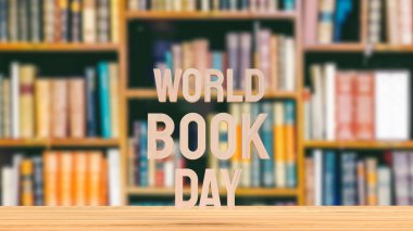 world book day text on library background for holiday concept 3d rendering