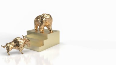 gold bull and bear on stairs for business concept 3d rendering