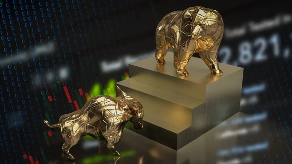 gold bull and bear on stairs for business concept 3d rendering