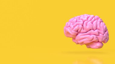 pink brain on yellow background for creative or idea concept 3d renderin
