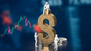 İnsan ve altın dolar iş konsepti 3D görüntüleme