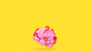 pink  Brain and red question mark for sci or education concept 3d rendering