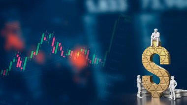 İnsan ve altın dolar iş konsepti 3D görüntüleme