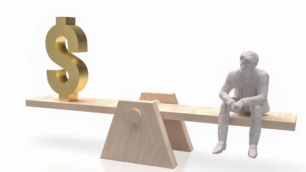 Man Scales Gold Dollar Symbol Business Money Concept Rendering — стоковое фото