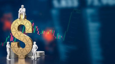 İnsan ve altın dolar iş konsepti 3D görüntüleme